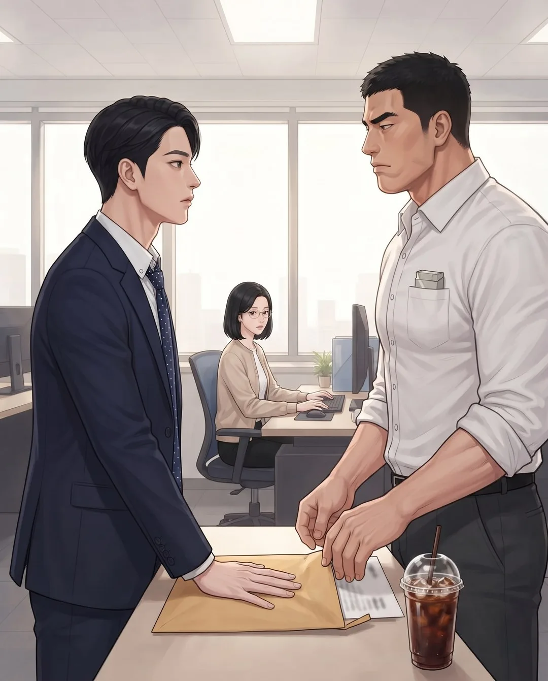 등본 봉투를 손바닥으로 덮고 턱을 든 재경 앞에서 입이 삐죽 나온 민식이 손가락을 뗀다