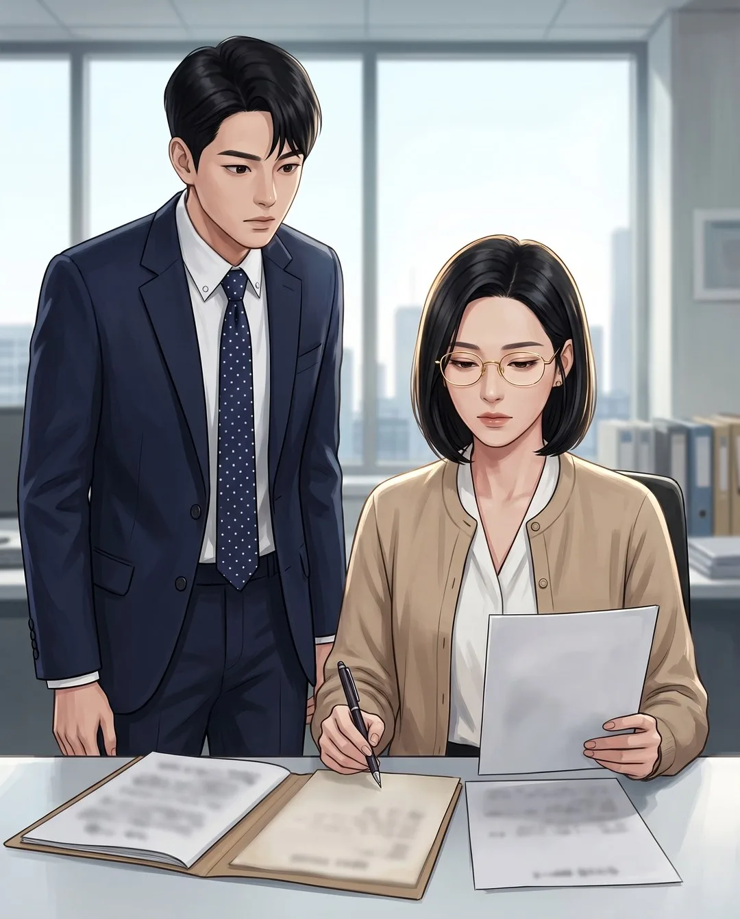 인사카드 양식 위에서 오래 멈춘 지원의 펜 끝을, 재경이 말없이 바라본다